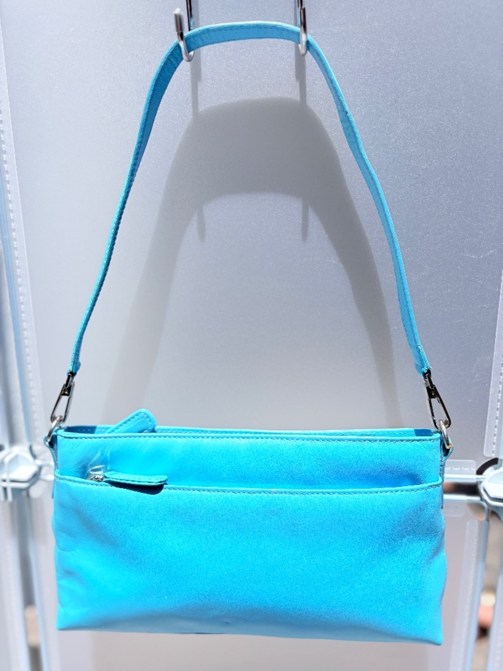 Talbots Turquoise Blue Genuine Leather Shoulder Bag Y2K Minimalist Purse